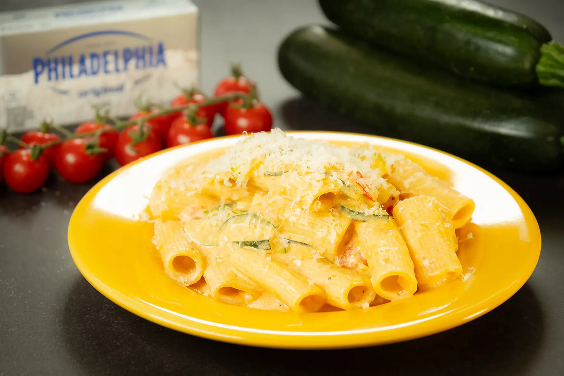 Pasta with Cream Cheese, Cherry Tomatoes & Zucchini Recipe