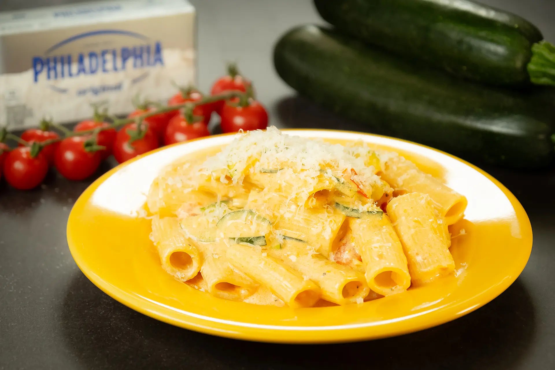 Pasta with Cream Cheese, Cherry Tomatoes & Zucchini Recipe