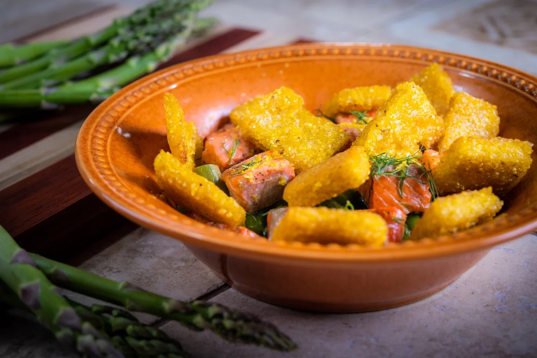 Pan-Fried Polenta with Salmon & Asparagus Recipe