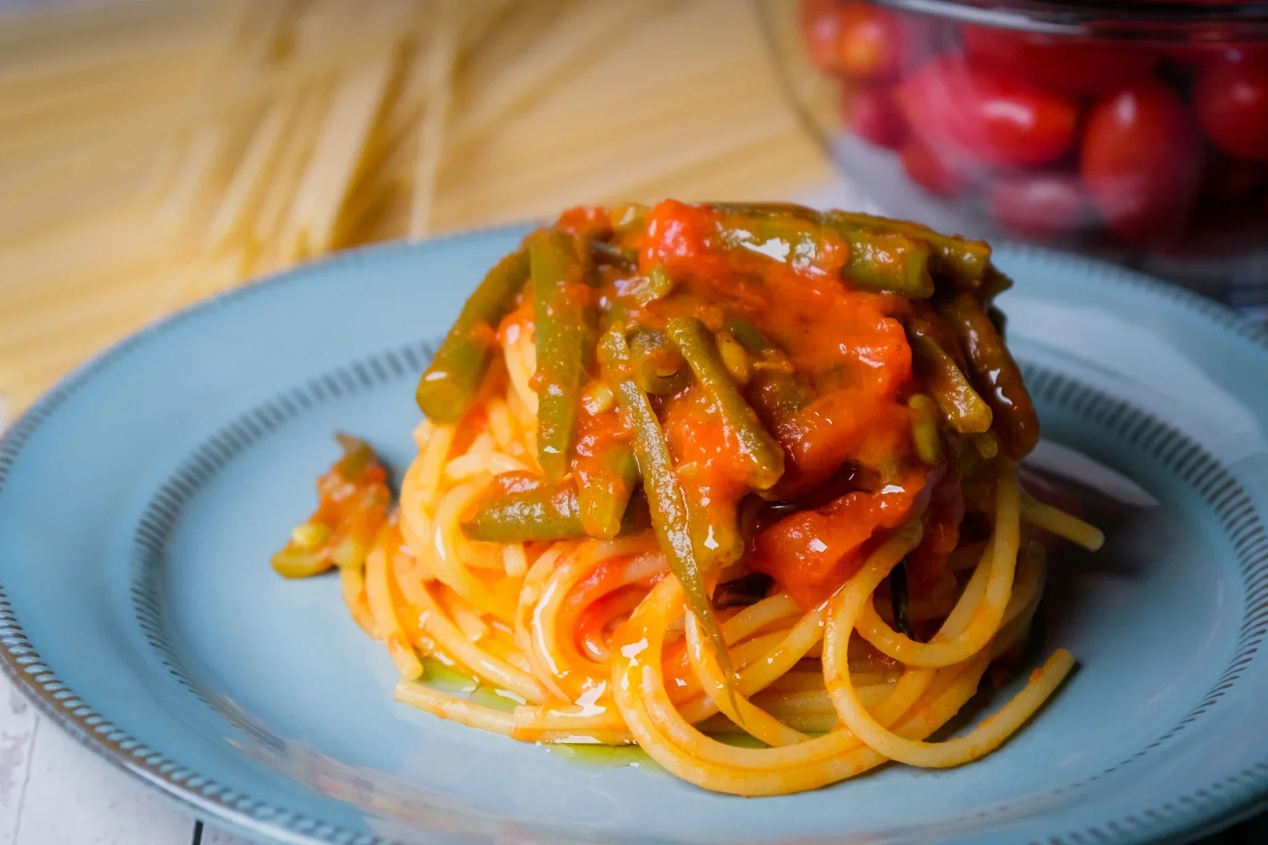 Pasta e Vojaneja | Authentic Italian Summer Green Bean & Tomato Spaghetti Recipe