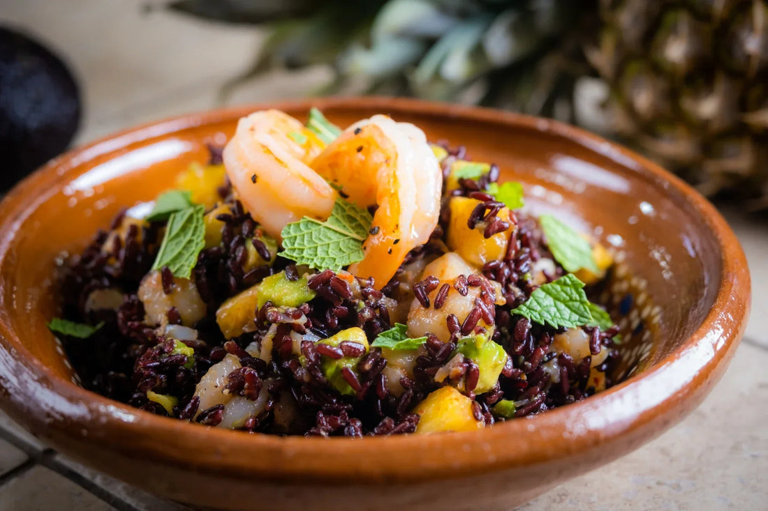 Venere Esotica | Black Rice Salad with Pineapple, Avocado & Shrimp Recipe