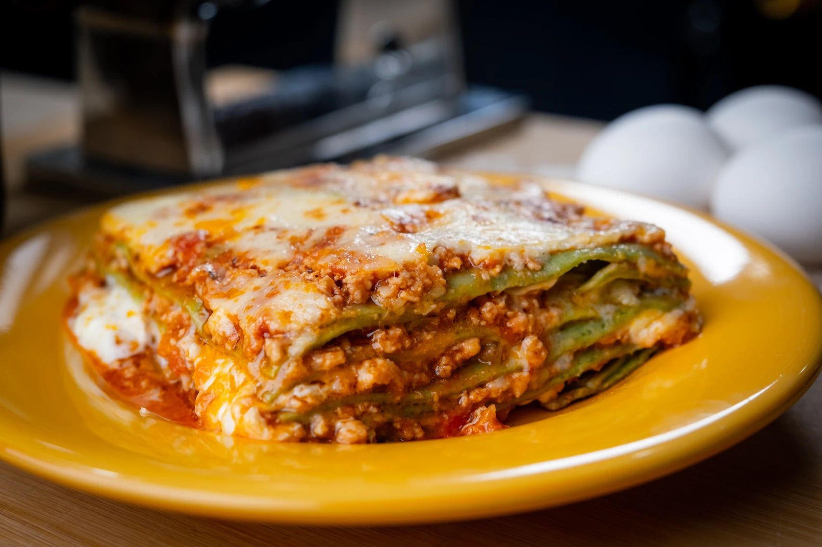 A plate of lasagna alla Bolognese.